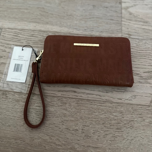 Steve Madden Handbags - Steve Madden Logo Zip Around Wallet - Cognac